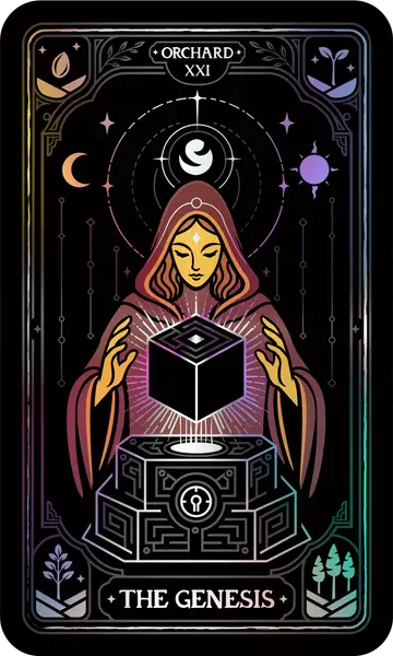 Genesis heirloom tarot card, representing the Bitcoin protocol